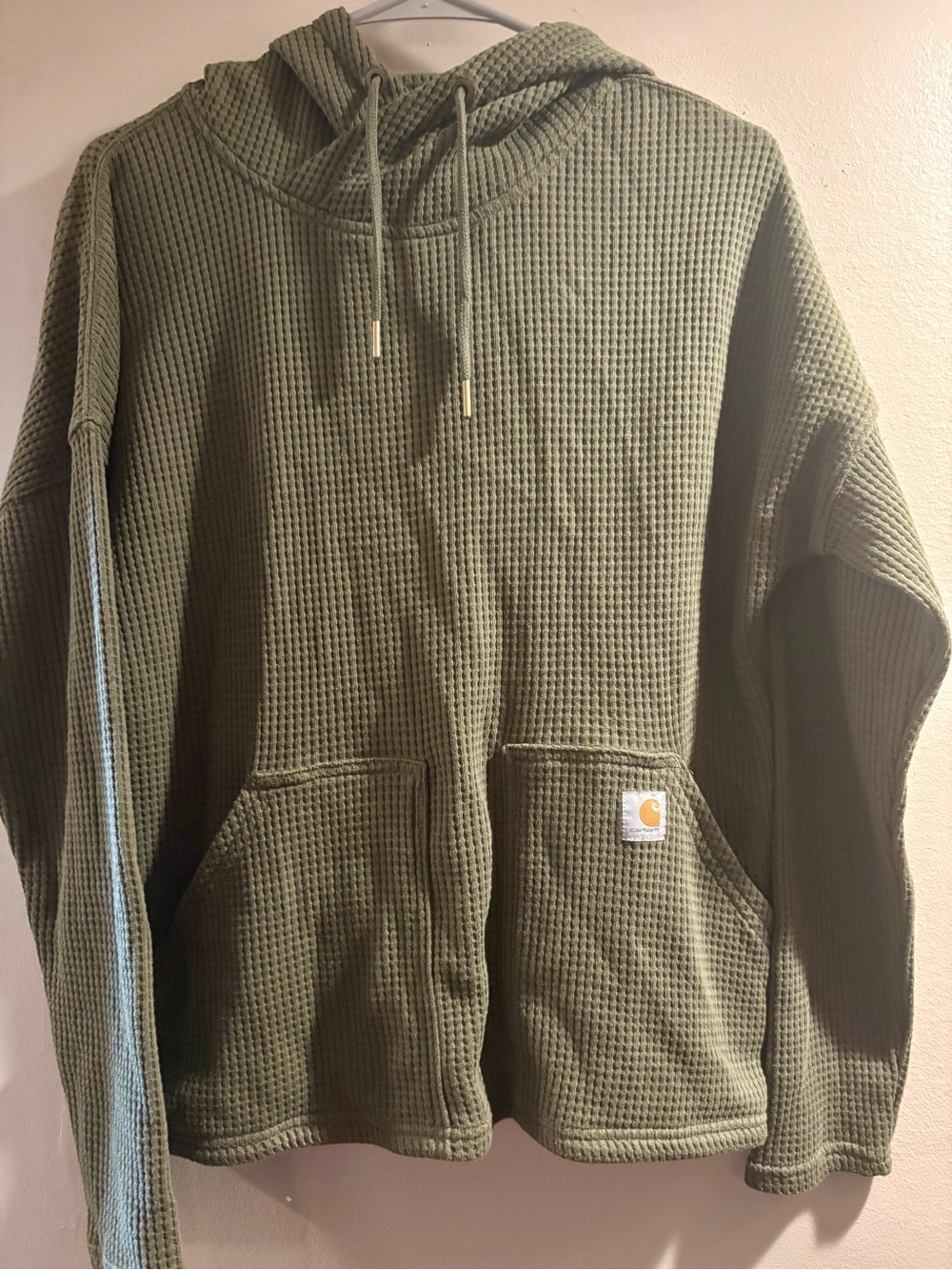 Carhartt Olive Green Waffle-Knit Hooded Pullover